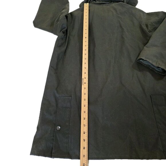 VTG Lavenir Wax Chore Coat Men 36 Military Green LS Lined Cotton Equestrian Hood - Picture 7 of 16